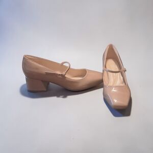 Easy Spirit Nude Patent Mary Jane Block Heel Pumps